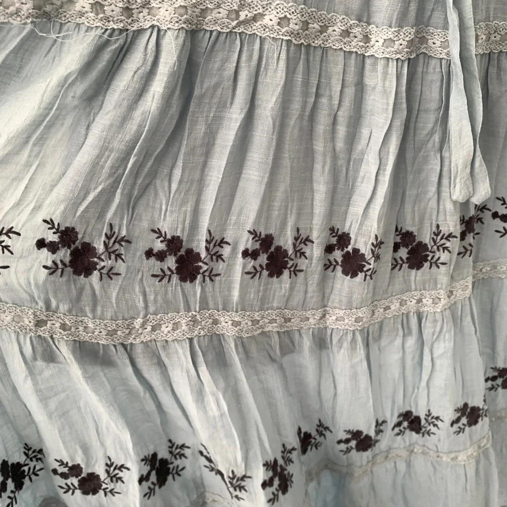 Baltic Born Blue Floral Embroidered Lace Tiered Maxi Dress BD4716-FL Small - Picture 4 of 10